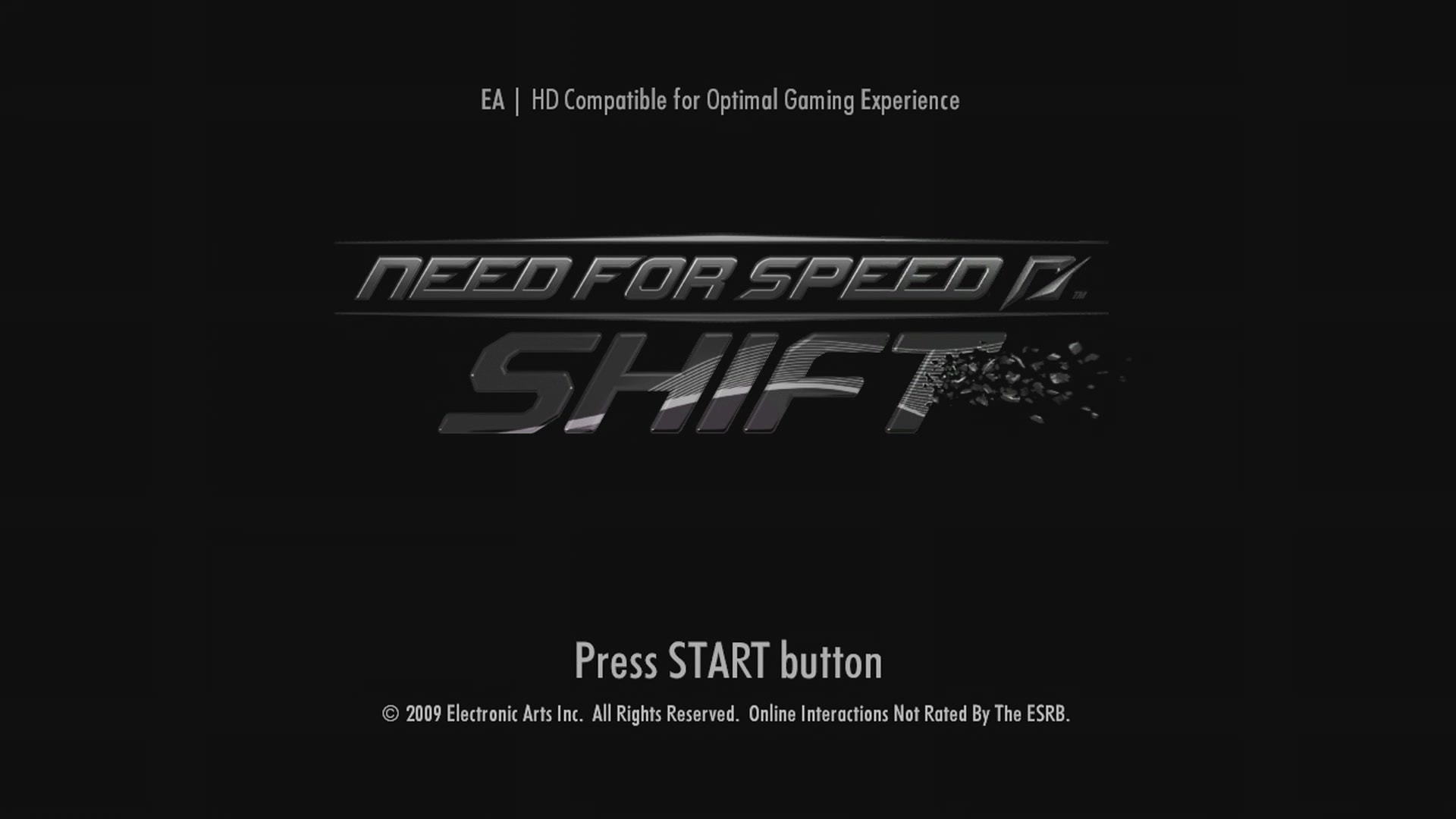 Need for Speed: Shift title screen for Xbox 360